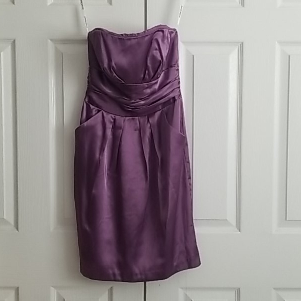 David's Bridal Purple Satin dress w/ Pockets! Sz 4
